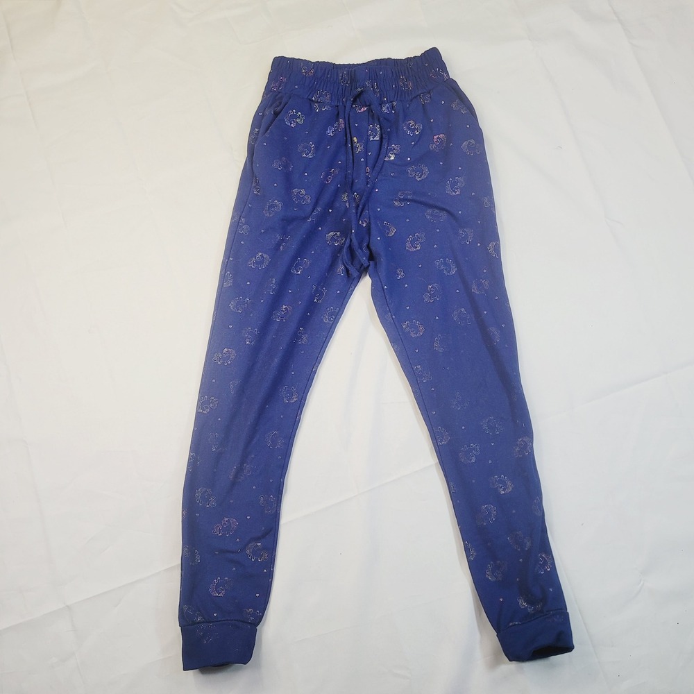 Emma & Elea Kids Unicorn Jogger Pants Size 7/8 Blue Metallic Print Drawstring